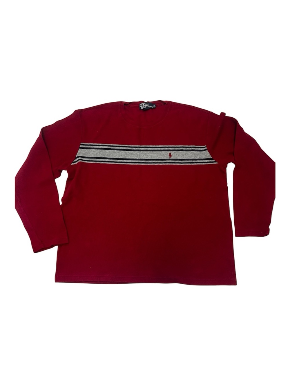 VTG Polo Ralph Lauren Sweater Red Stripe Crewneck Pony Logo Sz XL